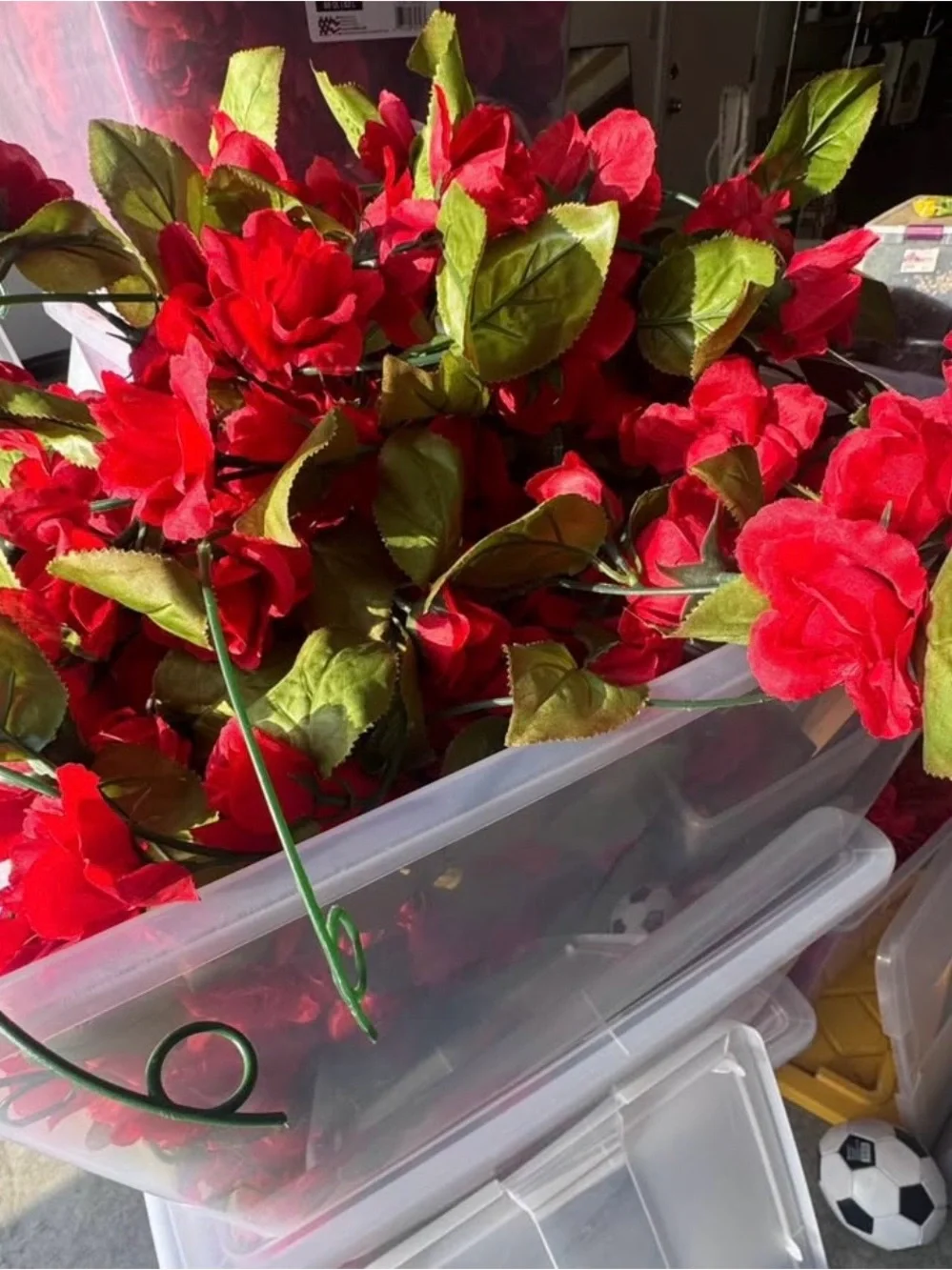 25 Red Artificial Flower Garland with Green Leaves